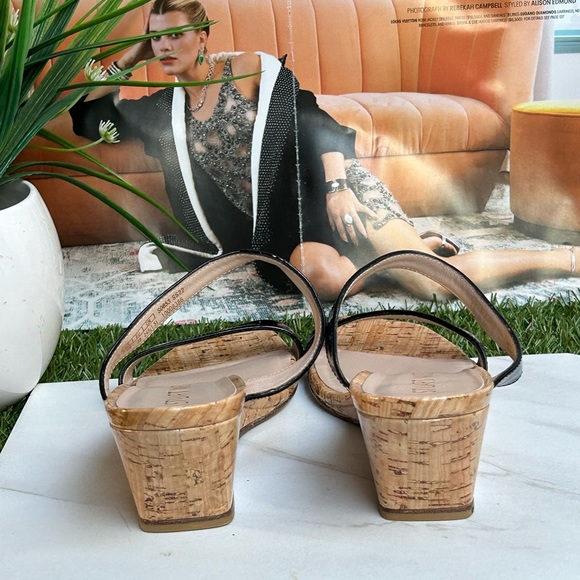 STUART WEITZMAN Aleena Square Toe Wedge Slide SANDAL SIZE 6 Black Patent - Picture 6 of 16